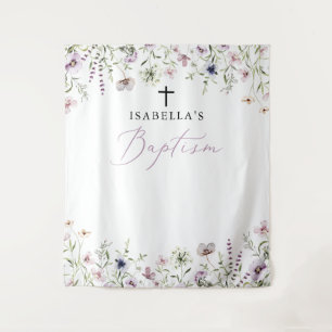 Elegante Wildblume Girl Baptism Foto Hintergrund Wandteppich
