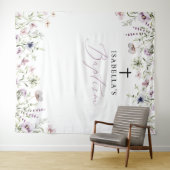 Elegante Wildblume Girl Baptism Foto Hintergrund Wandteppich (Beispiel (Horizontal))