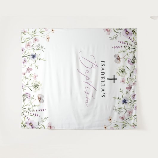 Elegante Wildblume Girl Baptism Foto Hintergrund Wandteppich (Vorderseite (Horizontal))