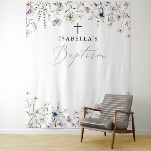 Elegante Wildblume Girl Baptism Foto Hintergrund Wandteppich (Beispiel)