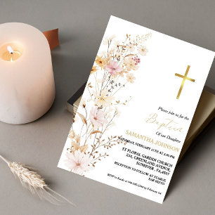 Elegante Wildblume Girl Taufen Christening Einladung