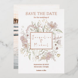 Elegante Wildblume Gold Rose Save the Date Folieneinladung
