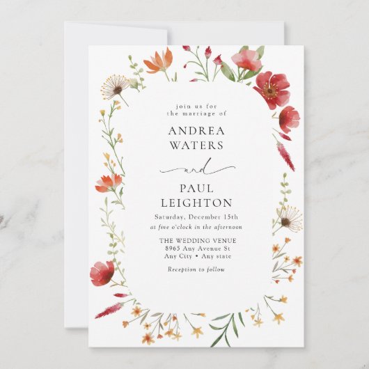 Elegante Wildblume Grüne Hochzeit Einladung (Vorderseite)