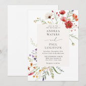 Elegante Wildblume Grüne Hochzeit Einladung (Vorne/Hinten)