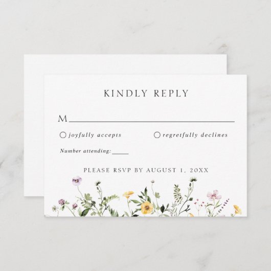 Elegante Wildblume Grüne Hochzeit RSVP Reaktion Einladung (Vorne/Hinten)