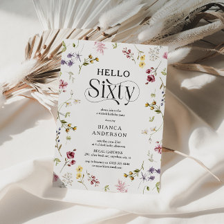 Elegante Wildblume 'Hallo Sechzig' 60. Geburtstag Einladung