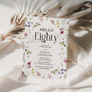 Elegante Wildblume 'Hello Eighty' 80. Geburtstag Einladung