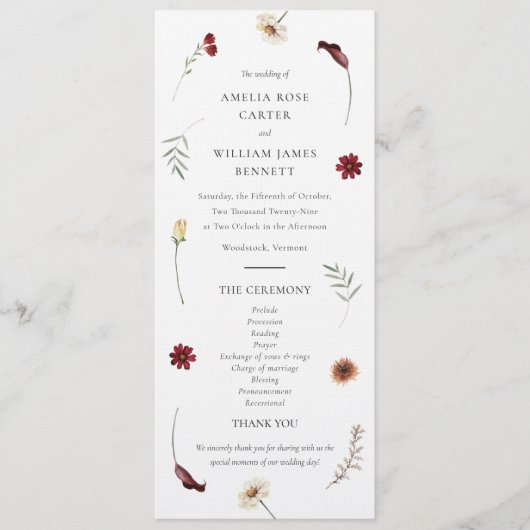 Elegante Wildblume Herbst Hochzeit im Herbst Programm (Vorderseite)