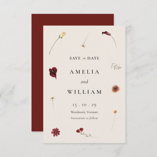 Elegante Wildblume Herbst Hochzeit im Herbst Save The Date (Vorne/Hinten)