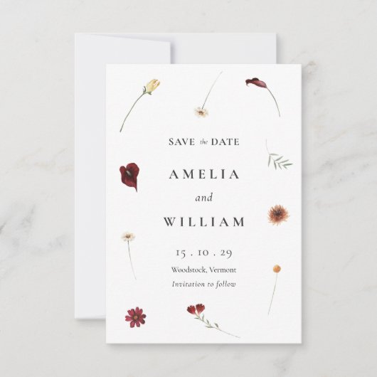 Elegante Wildblume Herbst Hochzeit im Herbst Save The Date (Vorderseite)