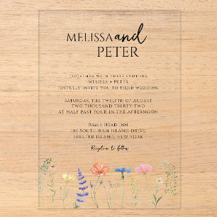 Elegante Wildblume Hochzeit Acryleinladungen