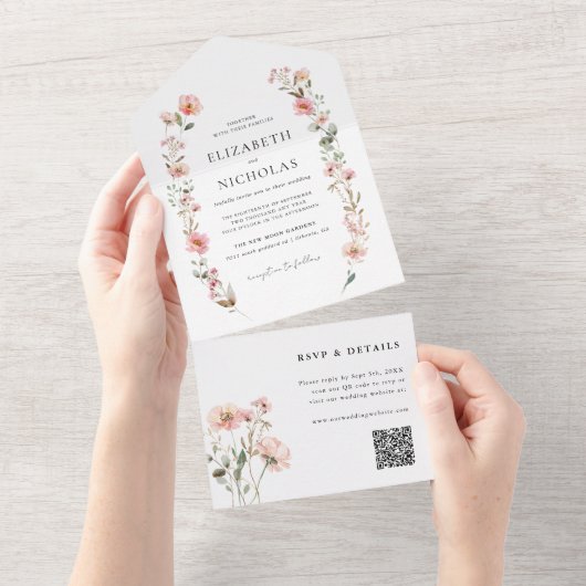 Elegante Wildblume Hochzeit All In One Einladung (Abreißen)