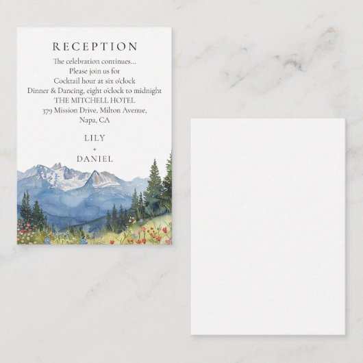 Elegante Wildblume Hochzeit Empfang Begleitkarte (Vorne/Hinten)