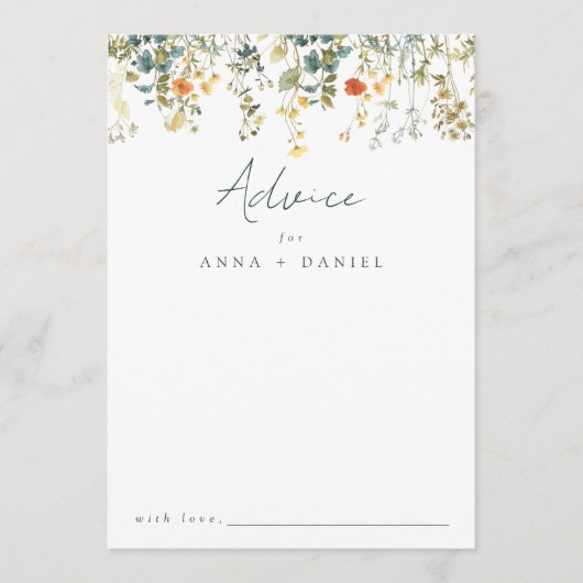 Elegante Wildblume Hochzeit Hinweiskarte (Vorderseite)