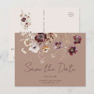 Elegante Wildblume Hochzeit im Herbst Save the Dat Postkarte