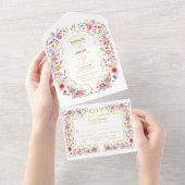 Elegante Wildblume Hochzeit im Wilhelm Garten All In One Einladung (Abreißen)