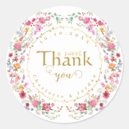 Elegante Wildblume Hochzeit im Wilhelm Garten Runder Aufkleber