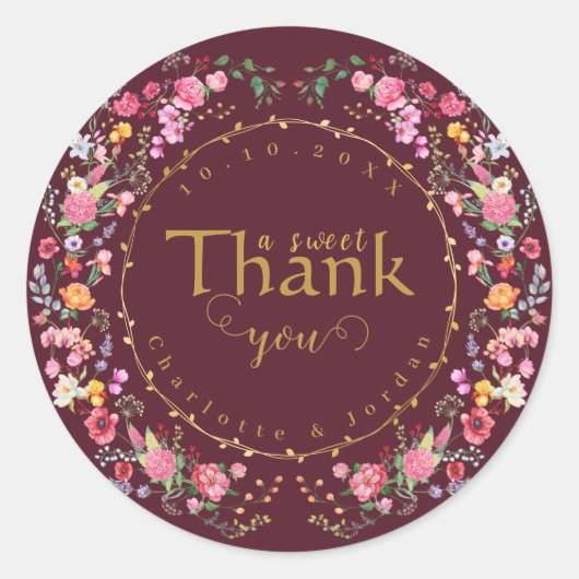 Elegante Wildblume Hochzeit im Wilhelm Garten Runder Aufkleber (Vorderseite)