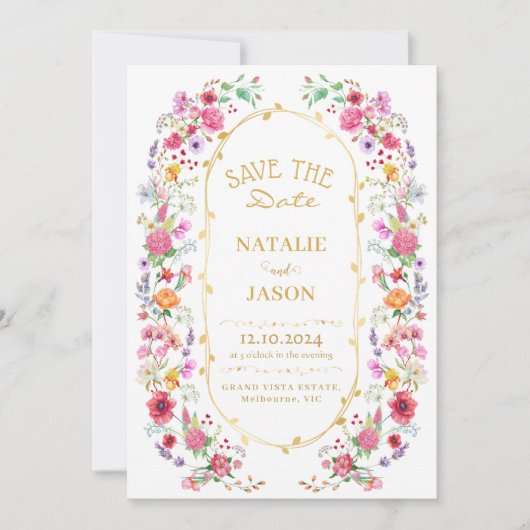 Elegante Wildblume Hochzeit im Wilhelm Garten Save The Date (Vorderseite)