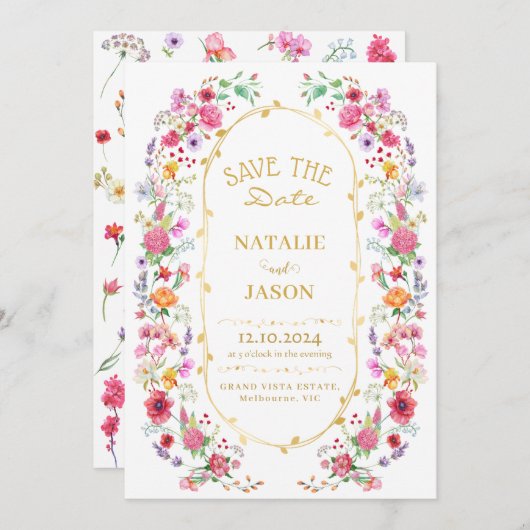 Elegante Wildblume Hochzeit im Wilhelm Garten Save The Date (Vorne/Hinten)
