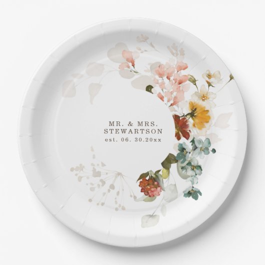 Elegante Wildblume Hochzeit Pappteller (Vorderseite)