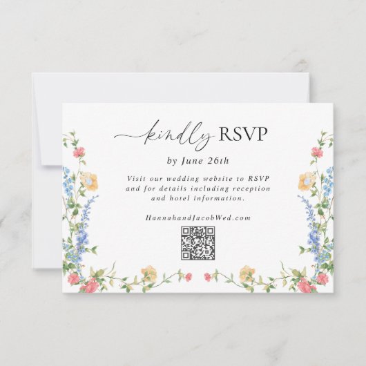 Elegante Wildblume Hochzeit QR-Code RSVP-Karte RSVP Karte (Vorderseite)