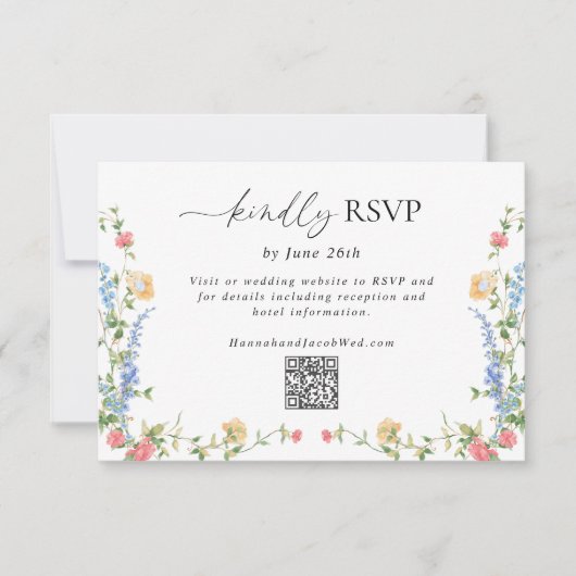 Elegante Wildblume Hochzeit QR-Code RSVP-Karte RSVP Karte (Vorderseite)