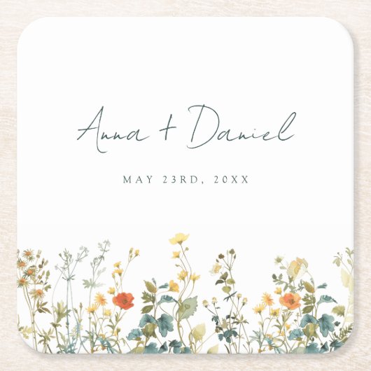 Elegante Wildblume Hochzeit Rechteckiger Pappuntersetzer (Vorderseite)
