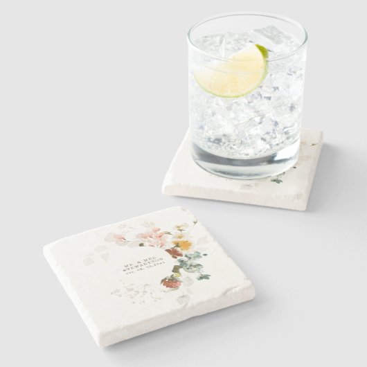 Elegante Wildblume Hochzeit Steinuntersetzer (Seitenansicht)