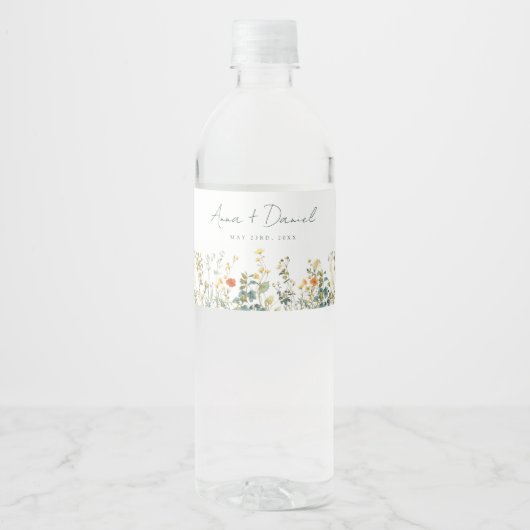 Elegante Wildblume Hochzeit Wasserflaschenetikett (Vorderseite)