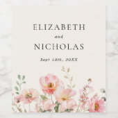Elegante Wildblume Hochzeit Weinetikett (Einzelnes Label)