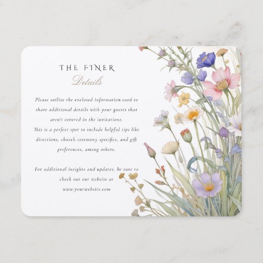 Elegante Wildblume - Hochzeitskarte Begleitkarte (Vorderseite)