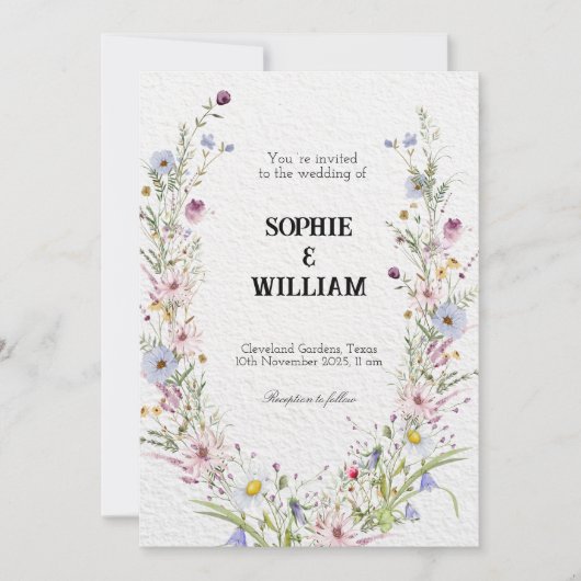 Elegante Wildblume Hochzeitssammlung Einladung (Vorderseite)