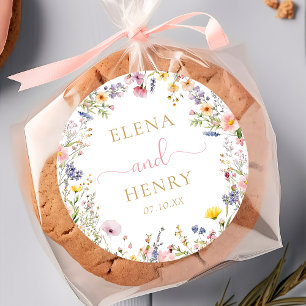 Elegante Wildblume Hochzeitsticker Runder Aufkleber