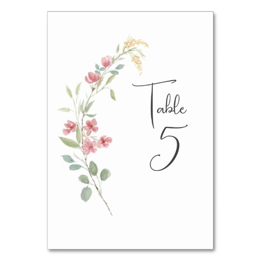 Elegante Wildblume in Rosa und Gelb Tischnummer (Vorderseite)