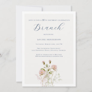 Elegante Wildblume Kalligraphie 90. Geburtstag Einladung