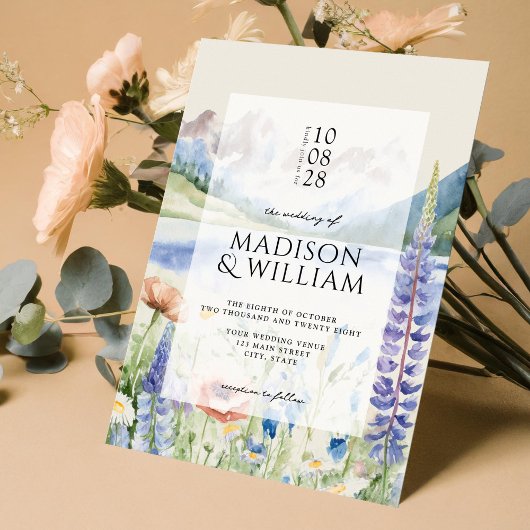 Elegante Wildblume Landschaft Hochzeit Einladung
