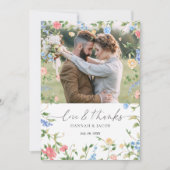 Elegante Wildblume Liebe und Dank Hochzeit Dankeskarte (Vorderseite)