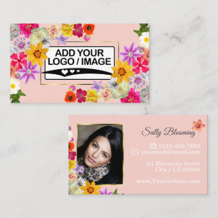 Elegante Wildblume-Light Peach mit Logo und Foto Visitenkarte