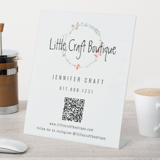 Elegante Wildblume Line Art Wreath QR Code Sockelschild (In Situ)