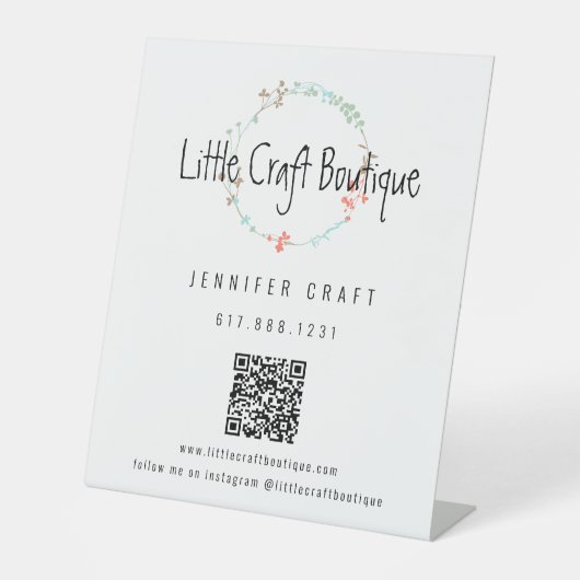 Elegante Wildblume Line Art Wreath QR Code Sockelschild (Vorderseite)