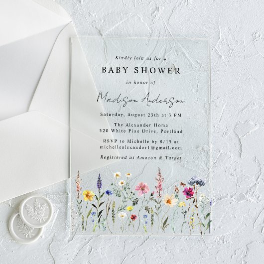 Elegante Wildblume Meadow Baby Shower Acryleinladungen