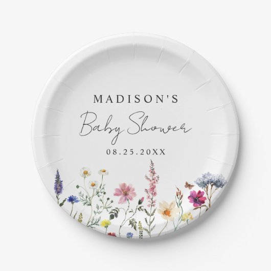 Elegante Wildblume Meadow Baby Shower Pappteller (Vorderseite)