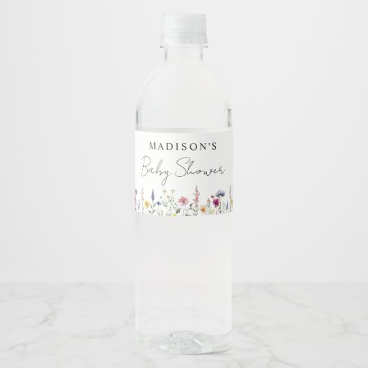 Elegante Wildblume Meadow Baby Shower Wasserflaschenetikett (Vorderseite)