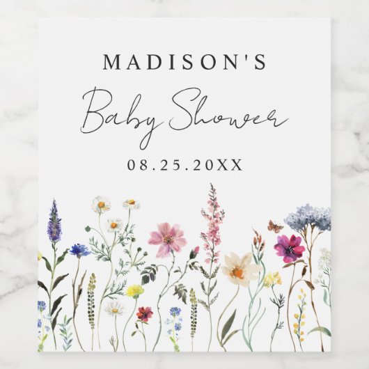 Elegante Wildblume Meadow Baby Shower Weinetikett (Einzelnes Label)