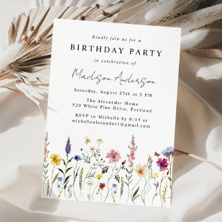 Elegante Wildblume Meadow Birthday Party Einladung