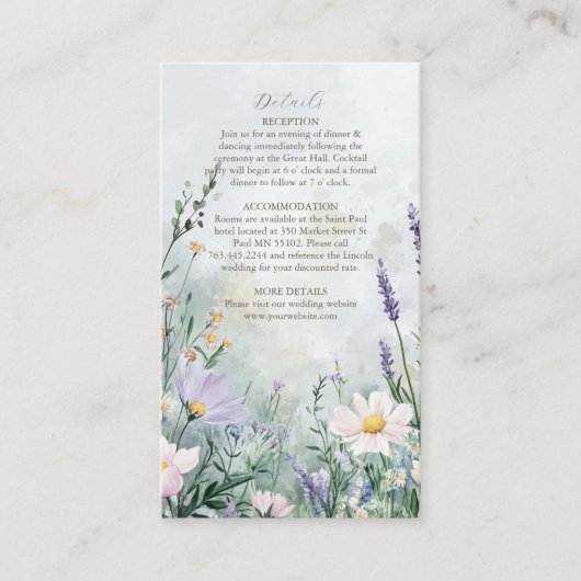 Elegante Wildblume Meadow Blush Pink Wedding Begleitkarte (Vorderseite)