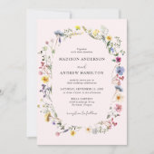Elegante Wildblume Meadow Blush Pink Wedding Einladung (Vorderseite)