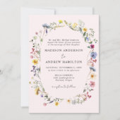 Elegante Wildblume Meadow Blush Pink Wedding Einladung (Vorderseite)
