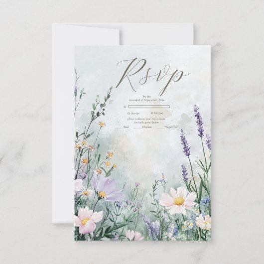 Elegante Wildblume Meadow Blush Pink Wedding RSVP Karte (Vorderseite)
